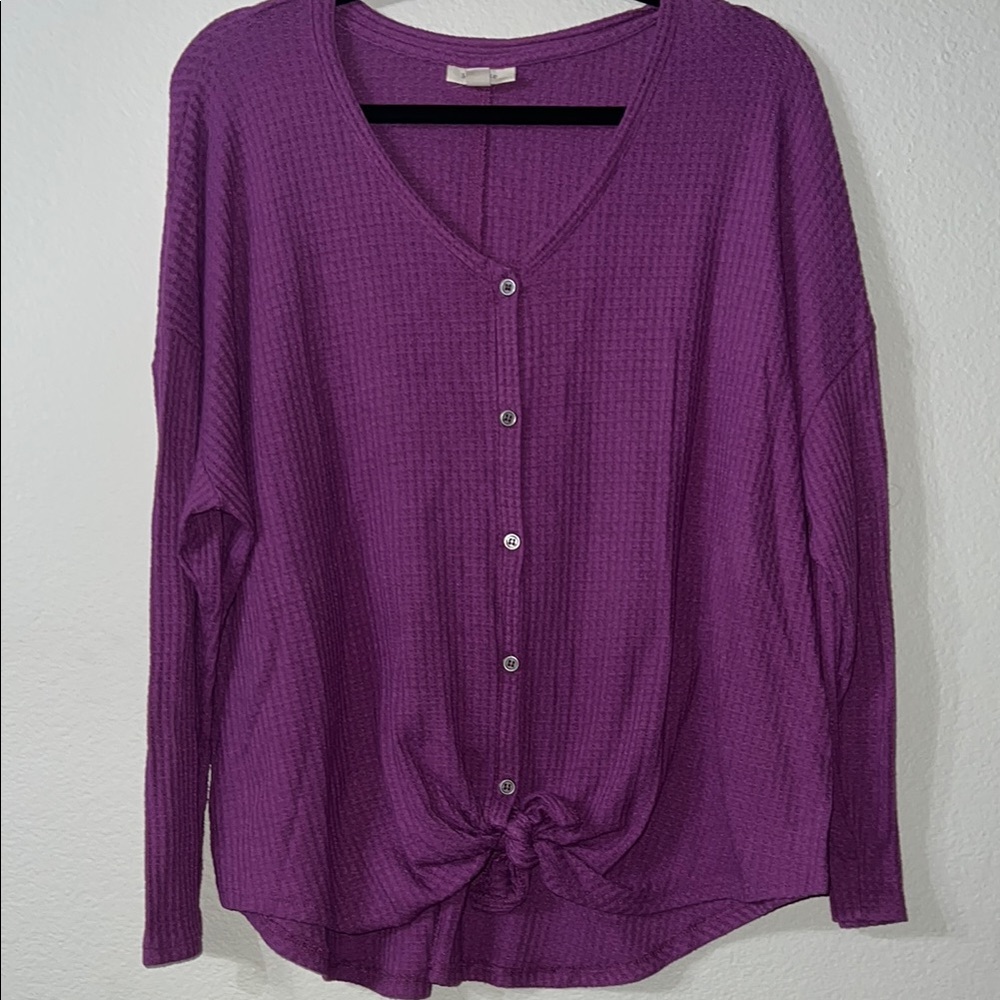 Style & Co. Purple V-Neck Long Sleeve Button Down Shirt